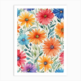 Watercolor Flowers Seamless Pattern Art Print