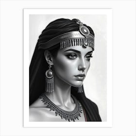 Egyptian Cleopatra Beauty - Black and White Art Print