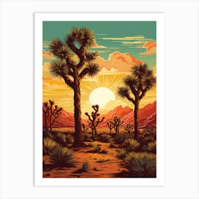 Joshua Tree At Sunrise In Retro Illustration Style (4) Art Print