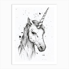 Unicorn Black & White Paint Splash Art Print