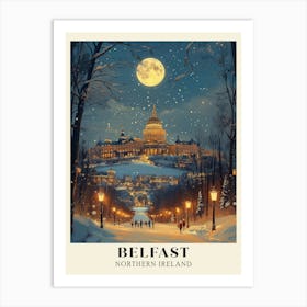 Belfast Northern Ireland Winter Night Travel Poster Art Print