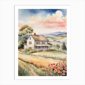 Watercolor Of A Farmhouse 1 Art Print