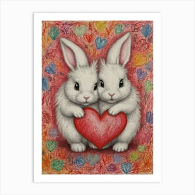 Bunnies With Hearts Art Print