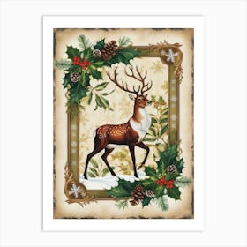 Deer In Holly 1 Art Print