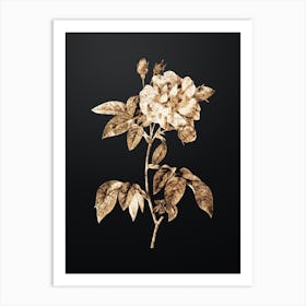 Gold Botanical French Rosebush with Variegated Flowers on Wrought Iron Black n.0517 Art Print