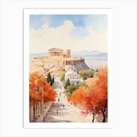 Athens Greece In Autumn Fall, Watercolour 3 Art Print