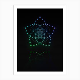 Neon Blue and Green Abstract Geometric Glyph on Black n.0096 Art Print