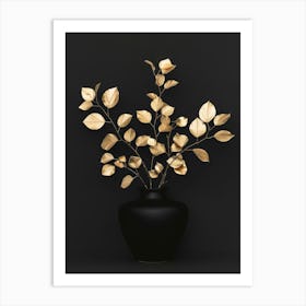 Gold Leaves In A Vase Art Print