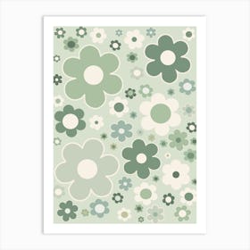 Retro Flowers Sage Green Art Print