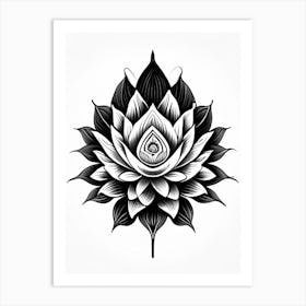 Lotus Flower, Symbol, Third Eye Simple Black & White Illustration 3 Art Print