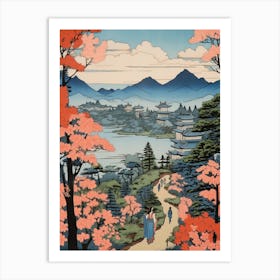 Lake Kawaguchi, Japan Vintage Travel Art 2 Art Print