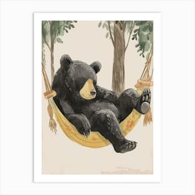 American Black Bear Napping In A Hammock Storybook Illustration 4 Art Print