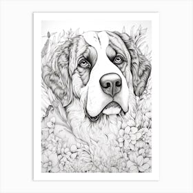 Saint Bernard Dog, Line Drawing 2 Art Print