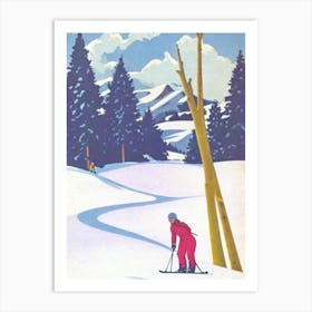 Treble Cone, New Zealand Glamour Ski Skiing Poster Art Print