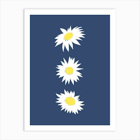 Daisies Pattern on Blue Art Print