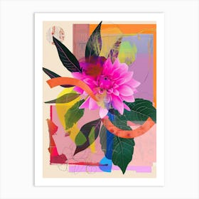 Dahlia 1 Neon Flower Collage Art Print