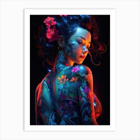 Tattoo Flowerpunk Woman Art Print