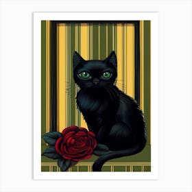 Black Cat With Rose Art Print