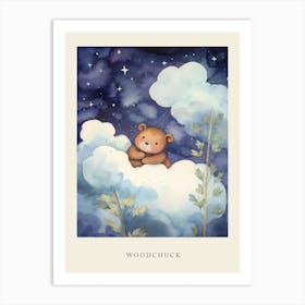 Baby Woodchuck Sleeping In The Clouds Nursery Poster Art Print