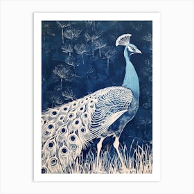 Peacock Walking In The Grass Linocut Inspired 1 Art Print