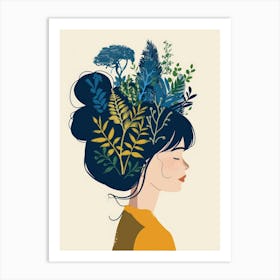 Girl With Plants In Her Head Art Print