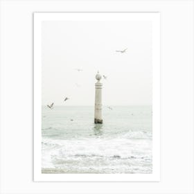 White Seascape And Seagulls Art Print