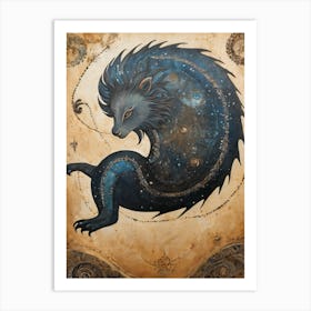 Astral Card Zodiac Leo Old Paper Painting (31) Art Print