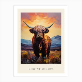 Cow At Sunset Poster Art Print