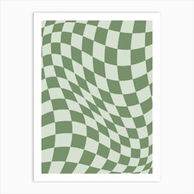 Warped Checker Muted Green Art Print