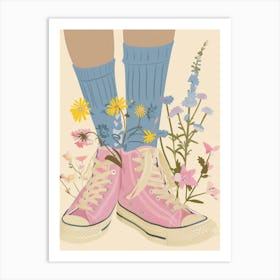 Illustration Pink Sneakers And Flowers 3 Art Print