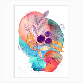 Watercolor Illustration Of Flowers And Leaves Art Print