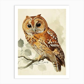 Tawny Owl Vintage Illustration 1 Art Print