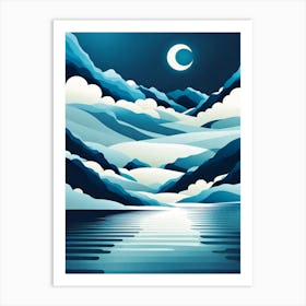 Snowy Landscape blue &white, vector art 4 Art Print