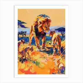 Masai Lion Interaction With Other Wildlife Fauvist Painting 1 Art Print