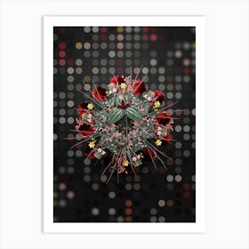 Vintage Tri Floral Wreath on Dot Bokeh Pattern Art Print