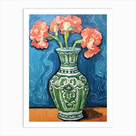 Flowers In A Vase Still Life Painting Carnation 1 Art Print