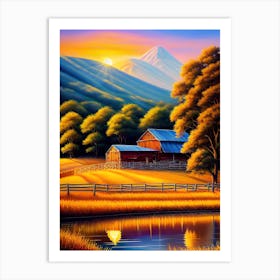 Barn At Sunset 1 Art Print