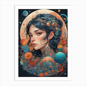 Girl With A Moon 1 Art Print