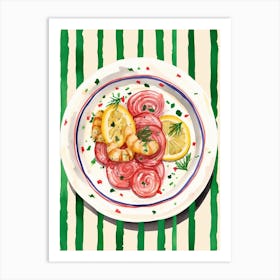 A Plate Of Prawns  1 Top View Food Illustration 4 Art Print