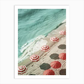 Red Umbrellas On The Beach Art Print