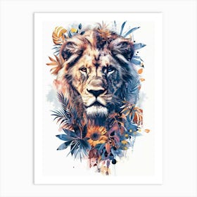 Double Exposure Realistic Lion With Jungle 32 Art Print