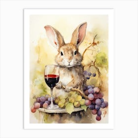 Bunny Tasting Wine Rabbit Prints Watercolour 1 Art Print