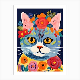 British Shorthair Cat With A Flower Crown Painting Matisse Style 2 Art Print