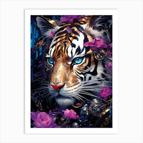 Tiger With Flowers Art Print