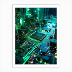 Abstract Concept Of A Cyberspace Landscape Motherboard Serving As Glowing Landscape Chips Function (6) Art Print