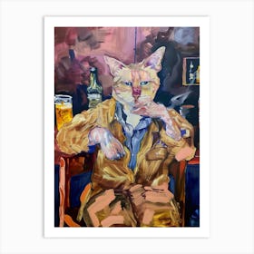 Animal Party: Crumpled Cute Critters with Cocktails and Cigars Cat In A Bar Art Print