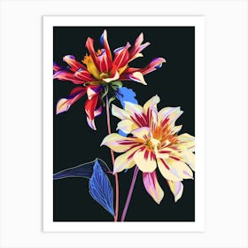 Neon Flowers On Black Dahlia 1 Art Print