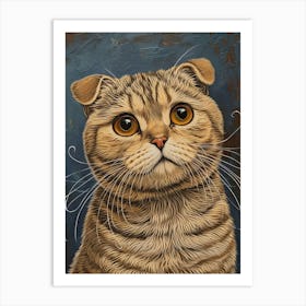 Scottish Fold Cat Relief Illustration 3 Art Print