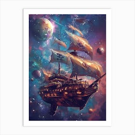 Fantasy Ship Floating in the Galaxy 18 Art Print