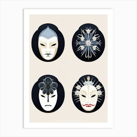 Noh Masks Japanese Style Illustration 13 Art Print